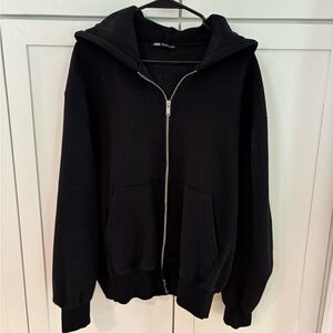 Zara Women’s Black Hoodie Double Zip Sweatshirt / size M